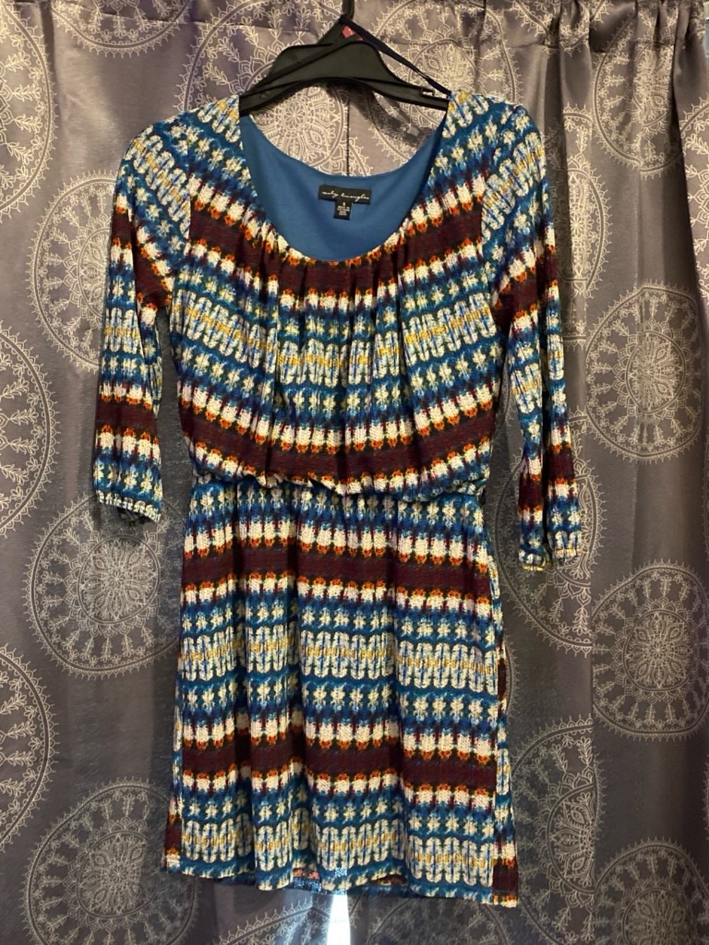 City Triangles Blue Multi-Color Long Sleeve Printed Dress
